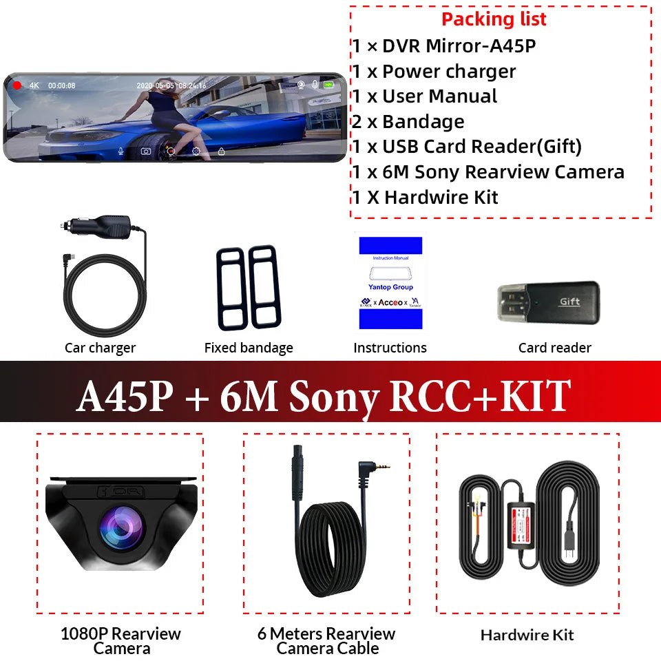 Espejo Retrovisor con Dash Cam 4K y WiFi