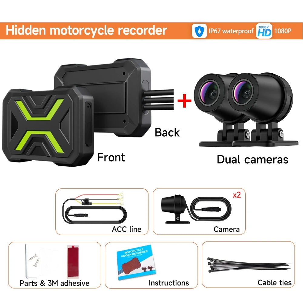 Set de Cámaras para Moto con WiFi - Grabación Dual HD
