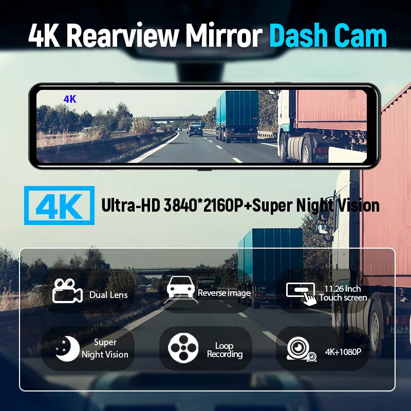 Espejo Retrovisor con Dash Cam 4K y WiFi